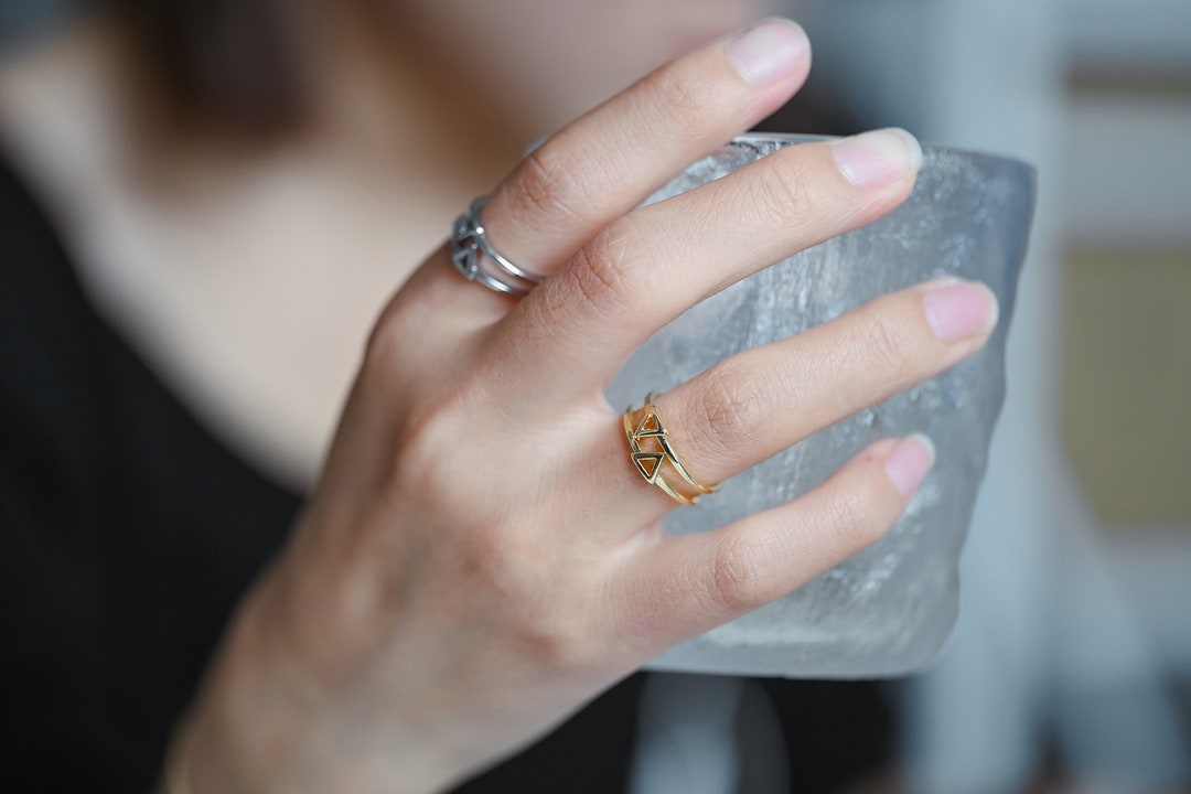 bagues triangle double anneau or/argent, bague de tous les jours