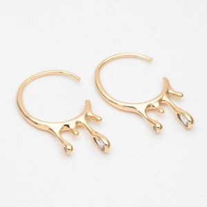 4pcs Gold CZ Pave  Dripping Circular Earrings, Melting Hoops, Lava Drop Hoop Earring, Irregular Dripping, Unique Earrings (GB-3391)
