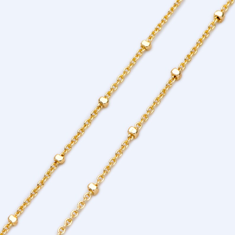 1 Meter=3.3 ft Gold plated Brass Beaded Chains Dainty Craft Jewelry Chain 1.1mm Cable Chain with 1.5mm Cube Beads #LK-439