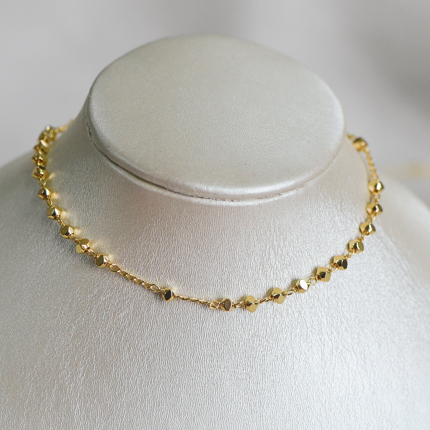 Gold Plated Brass Beaded Chains, 1.5mm Chain With 3mm Faceted Beads,  Jewelry Craft Chain Wholesale LK-193/ 1 Meter3.3 Ft 