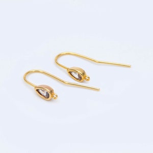 10pcs Cubic Zirconia Teardrop Earring Hooks 22mm, Real Gold Plated Brass Earwires, Color Not Easily Tarnish GB-1131 image 2