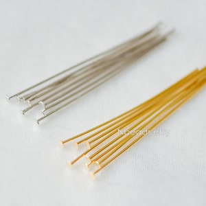 100pcs Gold/ Silver Head Pins 30mm by 0.5mm24 Gauge, Gold/ Rhodium plated Brass Headpins T-Pins GB-259 image 2