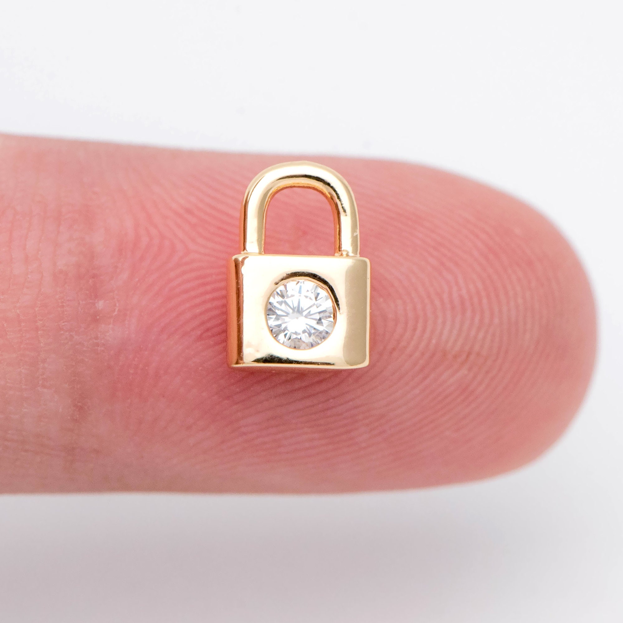 10pcs CZ Paved Gold Lock Charm Padlock charm 7x9mm Real Gold Etsy