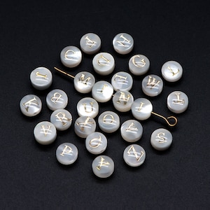 6mm Shell Alphabet Beads, English Letter Beads, Round Coin Letter ...
