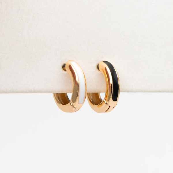 10pcs Gold Enamel Circle Hoop Earrings, 18K Gold plated Brass, Minimalist Huggie Earrings (GB-3842)