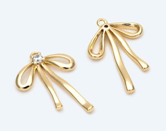10pcs Gold Bowknot Charms 18mm, Cubic Zirconia Bow Tie Pendants, Bow Knot Pendant (#GB-2745)