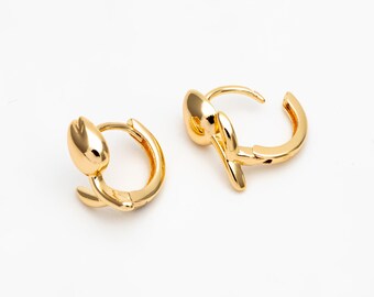 4pcs Gold Tulip Hoop Earrings, 18K Gold plated Brass, Minimalist Huggie Earrings (GB-4273)