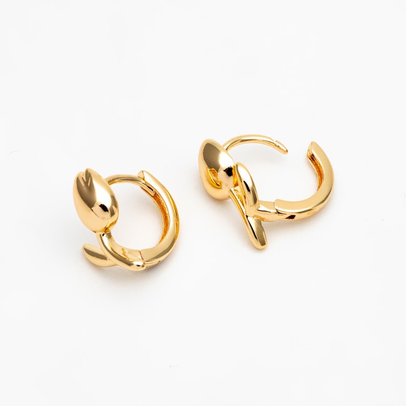 4pcs Gold Tulip Hoop Earrings, 18K Gold plated Brass, Minimalist Huggie Earrings GB-4273 image 2