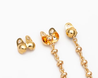 50pcs Gold/ Silver tone Side Clamp Bead Tips, Gold/ Rhodium plated Brass, Fit 1.5/ 2/ 2.5/ 3mm Beads, Multi Sizes (GB-134)