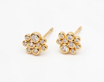 4pcs CZ Pave Gold Bubble Cluster Earrings 7x8mm, Gold Plated Brass Dainty Stud Earrings (GB-4334)