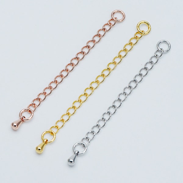 10pcs Extender Chain with Teardrop Charm End 60mm, Gold/ Rhodium/ Rose Gold plated Brass, Extension Chain with Jump Rings (GB-356)