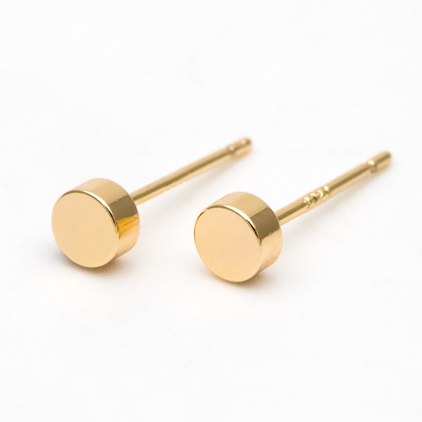 10pcs Gold Round Stud Earring 4mm, Minimalist Round Coin Ear Posts (GB-3317)