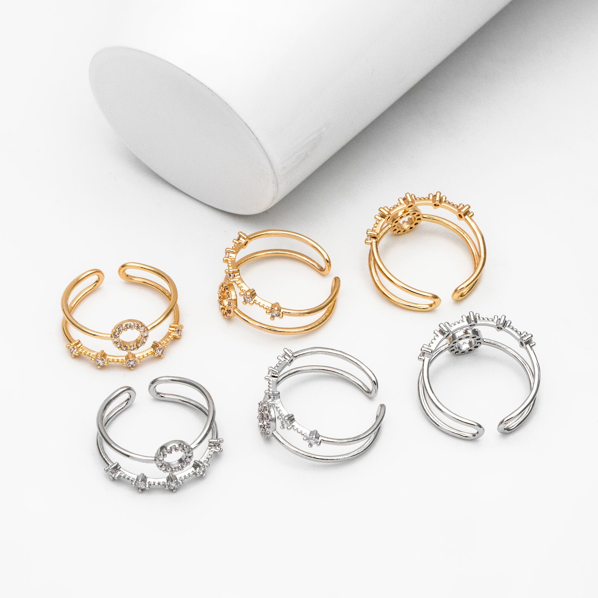 4pcs CZ Pave Double Band Circle Ring, Weeding Ring, Modern Style Ring ...
