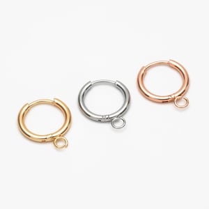 10pcs Huggie Hoop Earrings 14mm, Gold/ Rhodium/ Rose Gold plated over Stainless Steel, Minimalist Hoop Earrings with Loop (GB-2928)