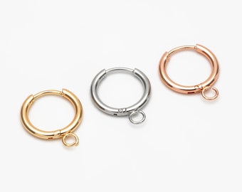 10pcs Huggie Hoop Earring With Loop, 12/14mm, 18K Gold plated Stainless Steel, Minimalist Hoop Earrings (GB-2928)