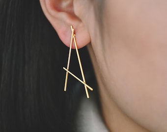 10pcs Gold plated Brass Earring Studs, Unique Geometric Earring Wire Components  (GB-900)