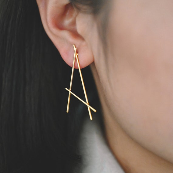 10pcs Gold plated Brass Earring Studs, Unique Geometric Earring Wire Components  (GB-900)