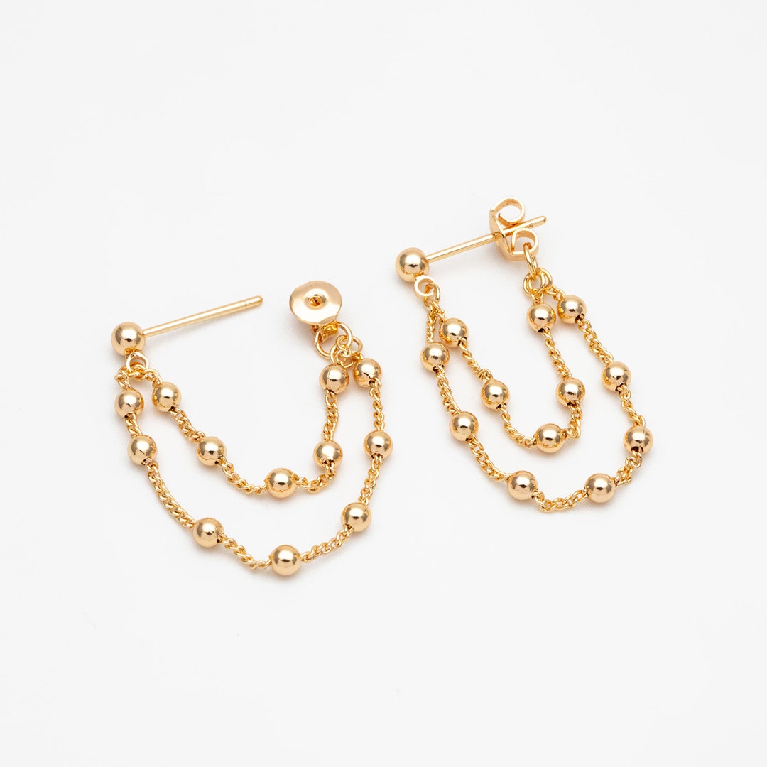 Boucles D'oreilles Diamants 1.55 Carats Or 14K - Clous Pavés Ronds Et Baguettes - Neuf étiqueté - Certification