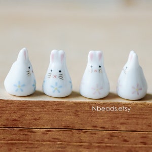 10 pezzi perline di porcellana kawaii a forma di coniglio, perline di ceramica floreale a forma di coniglio, rosa blu - (TC-132)
