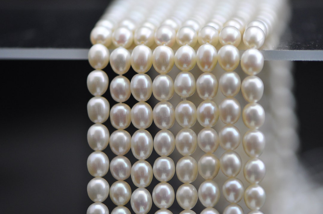 6-6.5mm Natural Freshwater Oval Pearl, White Fresh Water Rice Pearls ...
