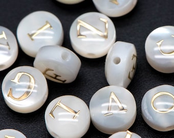 6mm Shell Alphabet Beads, English Letter Beads, Round Coin Letter Charms, Personalized Initial Charms, You Choose Letter (V1378)