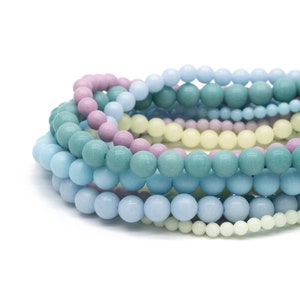 Luminous Stone Beads, Glow in the Dark, Blue/ Green/ Yellow/ Purple Fluorescent Sphere Ball Beads, 14&quot; Strand (TR-014)