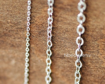 Deliziose catene ovali piatte in argento, piccole catene in ottone placcato rodio, catene sottili da 1,2/ 1,4/ 1,6/ 1,8/ 2/ 2,5 mm (#LK-001)/ 1 metro = 3,3 piedi