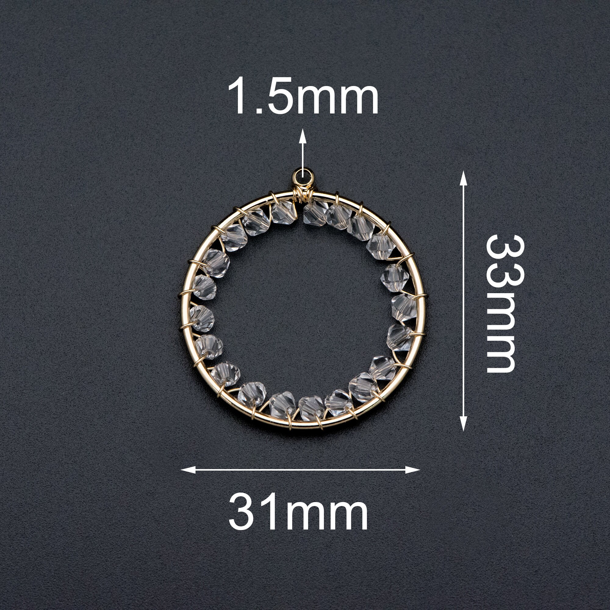 10pcs Gold Beaded 31x33mm Round Loop Charms, Wired Crystal Beads ...