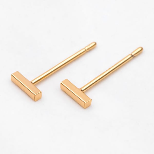 10pcs Gold Bar Ear Posts, Gold plated Brass Earring Findings, Stud Earring Components (GB-3033)