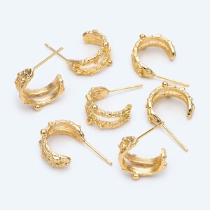 10pcs Gold Hoop Earrings, Round Huggie Hoops, Gold Textured Earrings, Gold Plated Earrings GB-2689 image 4