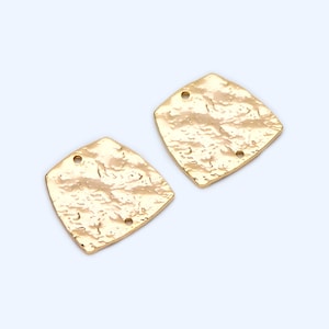 10pcs Gold/ Silver Tone Trapezoid Disc Connectors, Rustic Pendant with 2 Holes Drilled, Geometric Hammered Charms (GB-1422)