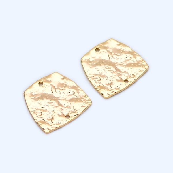 10pcs Gold/ Silver Tone Trapezoid Disc Connectors, Rustic Pendant with 2 Holes Drilled, Geometric Hammered Charms (GB-1422)