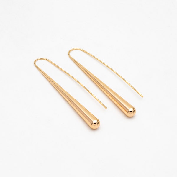 4pcs Gold/ Silver Long Teardrop Hook Earrings, Gold/ Rhodium plated Brass, Minimalist Water Drop Earrings (GB-3576)