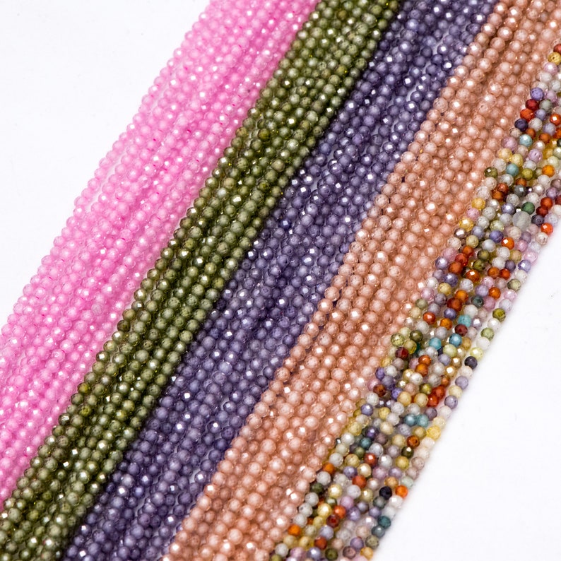 2mm Colorful Zircon Faceted Beads, Tiny Gemstone Beads, Natural Stone Beads for Jewelry Bracelet Making DIY, Full 14.5 Inch Strands TR-008 zdjęcie 4