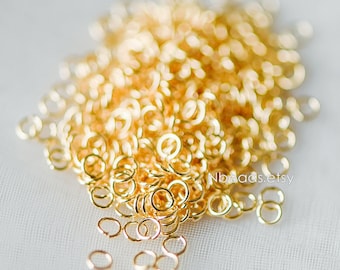 200 anelli di salto aperti in acciaio inossidabile 304 placcati in oro, 2,5/ 3/ 5 mm x 0,4 mm (calibro 26) piccoli, collegano catene sottili (#GB-155)