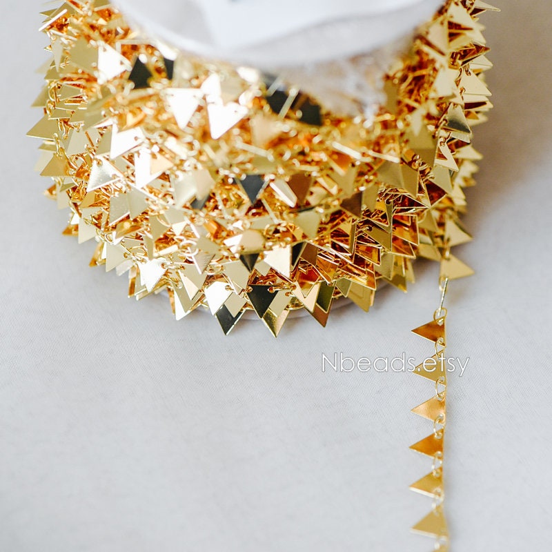 Gold Triangular Chain Gold Plated Brass Triangle Chains 7.5mm, Handmade Cable Link Geometric ...