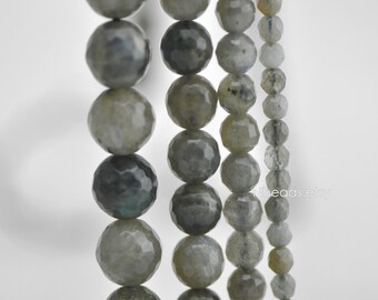 Labradorite Spectrolite Faceted Round Beads 4/ 6/ 8/ 10mm -(V6032)/ Full strand
