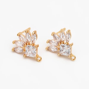 4pcs CZ Pave Rhombus Earrings with Loop, 18K Gold plated Brass Ear Posts, Geometric Earring Findings GB-3858 image 6