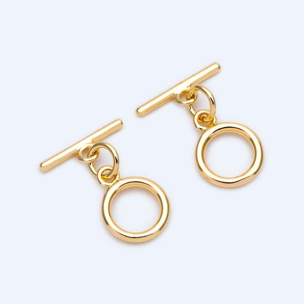 10 sets Gold Toggle Clasp, Real Gold plated Brass, Easy Close Clasp 9mm Smooth Round (#GB-1561)