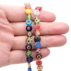 Mix Color Flat Round Beads 7-8mm, Lampwork Glass Beads - (LL-52)/ 45Pcs