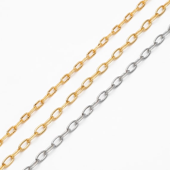Flat Oval Cable Chains 3mm, 18K Gold/ Rhodium Plated Brass