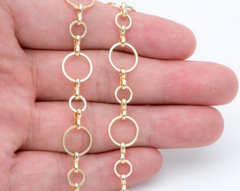 Gold Round Loop Chain 10mm, 18K Real Gold plated Brass, Circle Link Chains (#LK-436)/ 1 Meter=3.3ft