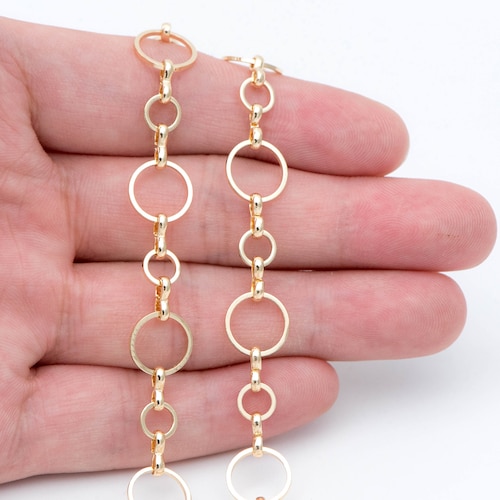 Gold Round Loop Chain 8mm 18K Real Gold Plated Brass Circle Etsy
