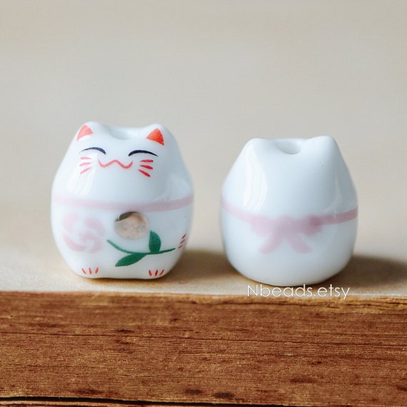 Porcelain Cat Beads Porcelain Handmade 15mm 0.6 CC10-3