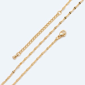 Gold plated Stainless Steel Chain Necklaces 2mm, Finished Necklace with Extender Chain, 16-18 Inch Adjustable, Ready to Wear (#LK-450-1)