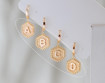 Gold/ Silver Alphabet Charms, English Letter Pendants 16x20mm, Hexagon Initial Coin Pendants, You Choose Letter (GB-2458)