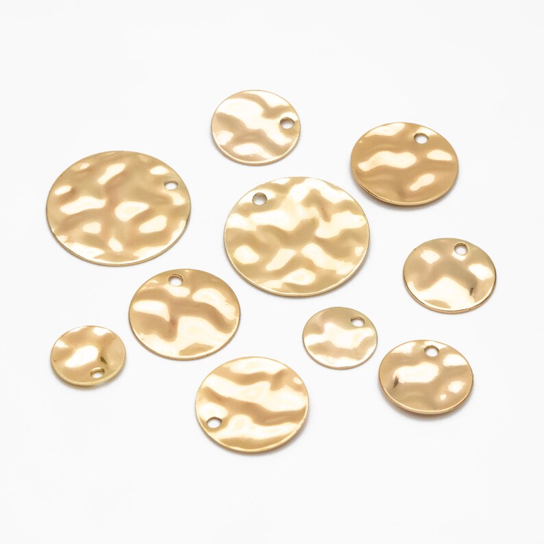 10pcs Hammered Disc Charms 8/ 10/ 12/ 16mm, Polished Gold plated Brass Coin Tags, Round Textured Coin Pendants GB-020 image 6