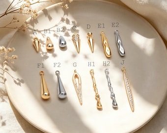 4pcs Gold/ Silver Tone Drop Charm, Minimalist DIY Jewelry, Modern Pendants for Necklaces & Earrings (GB-2416)