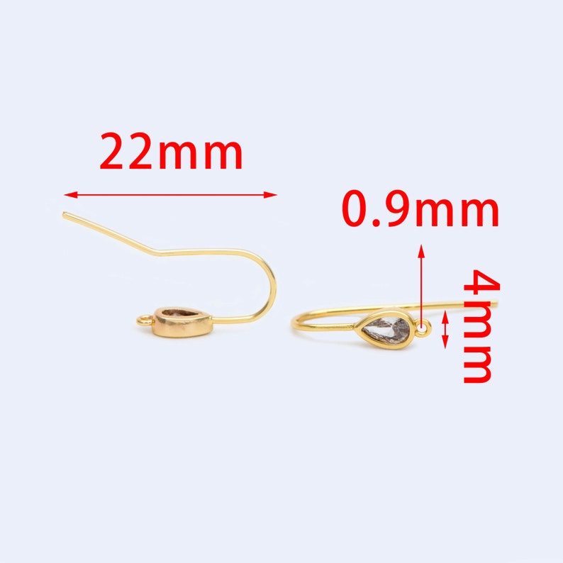 10pcs Cubic Zirconia Teardrop Earring Hooks 22mm, Real Gold Plated Brass Earwires, Color Not Easily Tarnish GB-1131 image 3