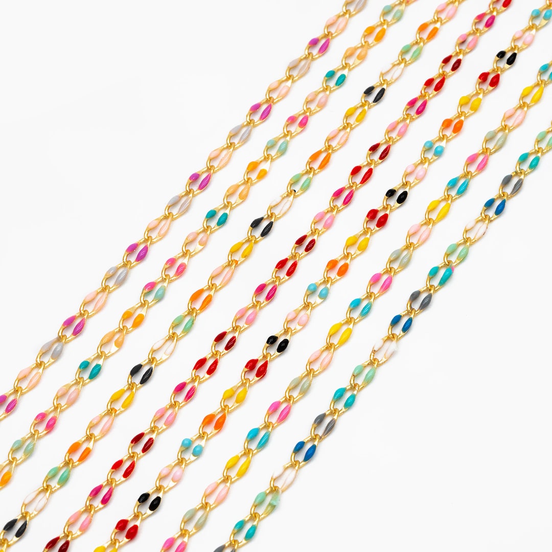 Mix Color Enamel Curb Chains 3mm, Real Gold Plated Brass, DIY Jewelry ...